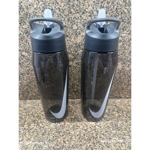 Nike Water Bottle 32 Oz Gray Straw Lid Lot 2 Plastic Reusable Dishwasher Safe
